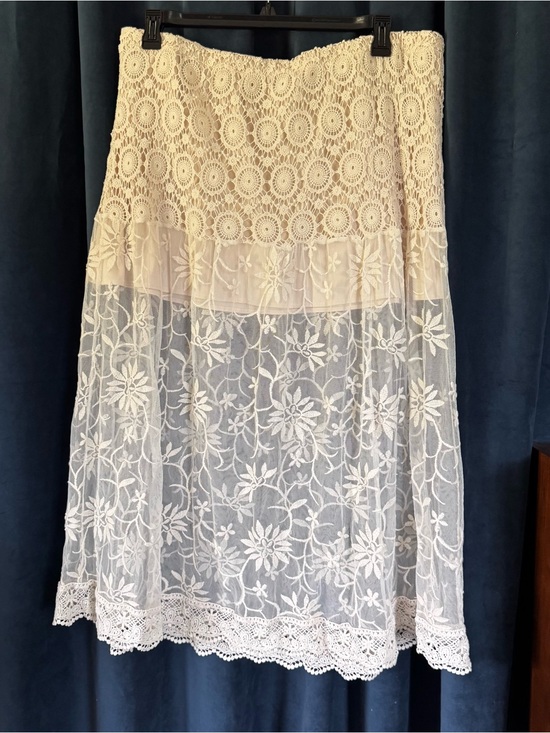 Cato Dresses & Skirts - Upcycled Cream Lace Crochet Maxi Skirt Western Boho